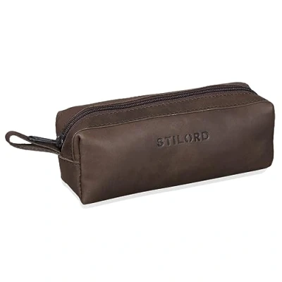 Afbeelding van STILORD &#039;Linus&#039; lederen pennenetui vintage etui pennen pennenhouder school mannen en vrouwen, Bruin Donker bleek, Classic