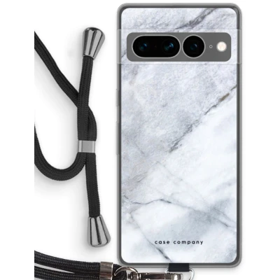 Afbeelding van Case Company® hoesje met Koord geschikt voor Google Pixel 7 Pro Witte marmer Telefoonhoesje Zwart Bescherming aan alle Kanten en Over de Schermrand