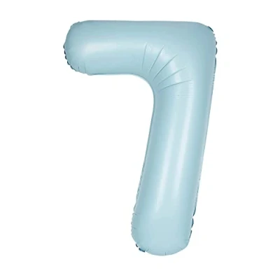 Afbeelding van Unique Party 13897 reuzenballon cijfer 7, 86 cm, babyblauw mat
