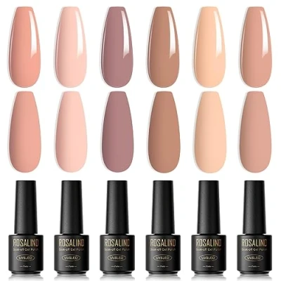 Afbeelding van ROSALIND Semi permanente nagellak, 6 mini kleuren, roze, champagne, soak off uv en led, nail art, manicure