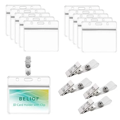 Afbeelding van BELIOF 50 sets met badgeclips en ID kaarthouders, transparant, voor het ophangen van identiteitskaarten, gereedschap studenten, verpleegsters, badgehaspelden heldere riem
