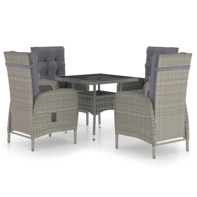 Afbeelding van 5 delige Tuinset poly rattan en glas grijs