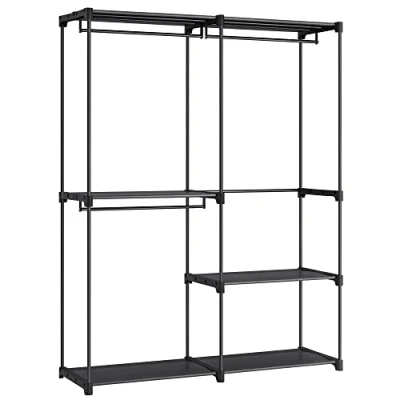 Afbeelding van SONGMICS Opbergkast, opvouwbare kledingkast, metalen kast, met ophangstangen, kledingrek, voor garderobe, slaapkamer, 138 x 43 182 cm, inktzwart RYG25B02