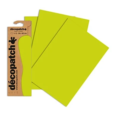 Afbeelding van Décopatch Ref. C295O set met 3 vellen bedrukt papier, lichtgevend groen elk 30 x 40 cm beste gebruik lijm en deopach nagellak, lichtgroen