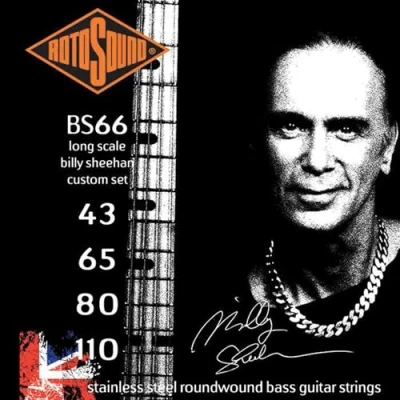 Afbeelding van Rotosound bas snaren BS66 43 110, 4er Billy Sheehan, Stainless Steel Snarenset voor 4 string basgitaar