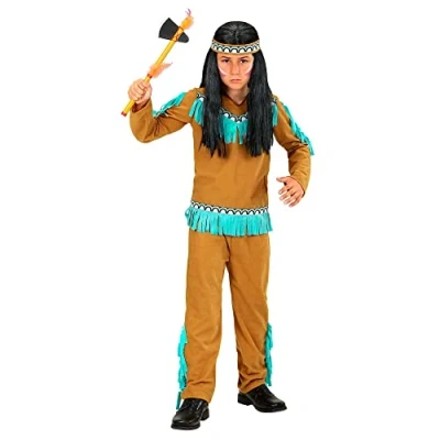 Afbeelding van Bruin en blauw indianenkostuum voor jongens Verkleedkleding Maat 110/122
