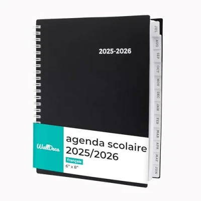 Afbeelding van WallDeca Agenda 2025 2026, school en professionele agenda, dagelijkse planner, Hebdo &amp; Maandelijks, afsprakenboek, dubbele spiraalbinding, juli juni 2026 (20,3 x 15,2 cm)