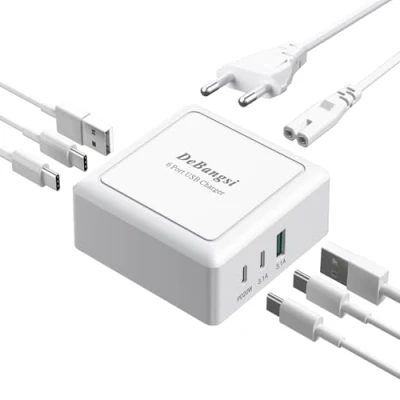 Afbeelding van Meervoudige USB C oplader, 50 W, 6 poorten, met en A, voor iPhone 15, 14, 13, 12, 11, iPad, Pixel, Samsung Galaxy