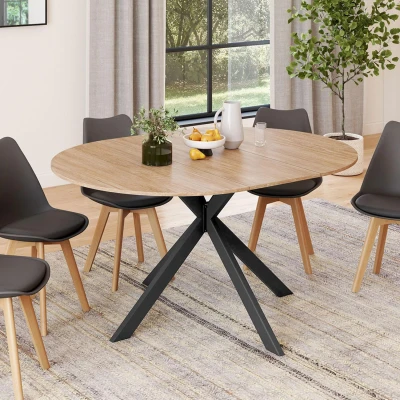 Afbeelding van IDMarket Eettafel, uittrekbaar, rond, Alix, 6 8 personen, spinnenvoet, hout en zwart, 110 150 cm
