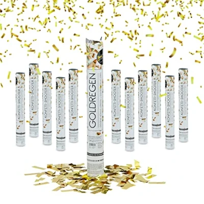 Afbeelding van Relaxdays Confetti Popper, 12 delige set, 40 cm, H effect: 6 8 m, bruiloft, afstuderen, feest, goud
