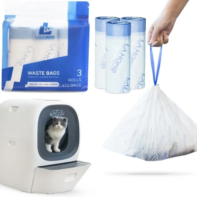 Afbeelding van LALAHOME 3 rollen zelfreinigende kattenbakzakken compatibel met RealScooper, vervangende vuilniszakken trekkoord voor automatische kattenbakvulling