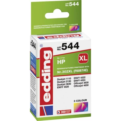 Afbeelding van Edding Inktcartridge vervangt HP 302XL, F6U67AE Compatibel Cyaan, Magenta, Geel 18 544