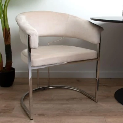 Afbeelding van Milton &amp; Oldbrook Velvet Eetkamerstoel Drama Beige Zilver