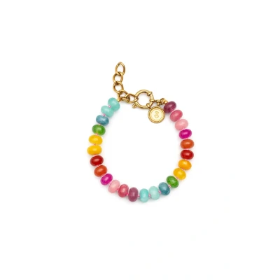 Afbeelding van SINGULARU Bloom Stones armband. Staal met 18 karaats verguld en natuursteen. Sieraden voor dames.