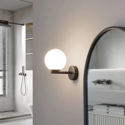 Afbeelding van Wandlamp Lucande Bidolo, zwart, glas, Ø 12 cm, IP44