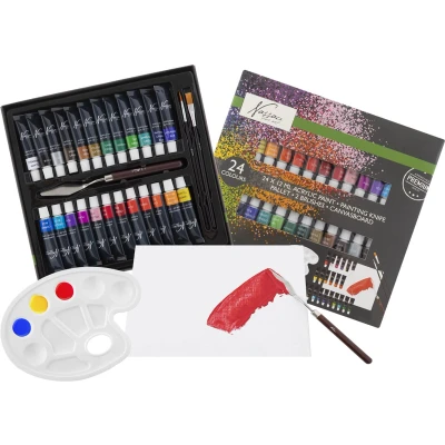 Afbeelding van Nassau Fine Art acrylverf Set 24 tubes Paletmes 2 x Penselen Inclusief canvas