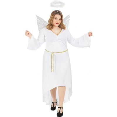 Afbeelding van Funidelia Engelenkostuum met Halo en Vleugels Plus Size voor vrouwen Kerst, Kerstal Kostuum Volwassenen Accessoire verkleedkleding rekwisieten Halloween, carnaval &amp; feesten Maat XL Wit