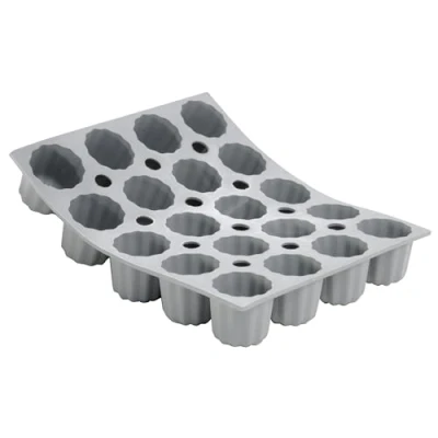 Afbeelding van De Buyer Plaat met 20 mini gecanelés Bordeaux ELASTOMOULE van siliconenschuim 21 x 17,6 cm, diameter 3,5 cm , grijs