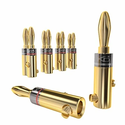 Image de KabelDirekt Fiches bananes 5 paires (connecteurs pour câbles d’enceintes jusqu’à 6 mm², pratiques raccorder les enceintes HiFi, amplis, ampli tuners et chaînes stéréo, vissables, dorés)