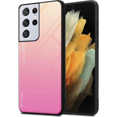 Afbeelding van Cadorabo Hoesje geschikt voor Samsung Galaxy S21 ULTRA in GEEL ROZE Tweekleurige beschermhoes van TPU silicone Case Cover en achterzijde gehard glas