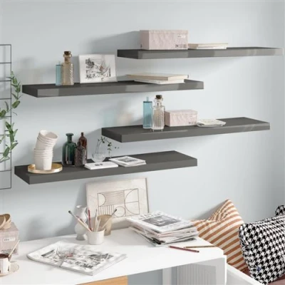 Afbeelding van Wandschappen zwevend 4 st 90x23,5x3,8 cm MDF hoogglans grijs