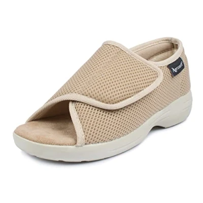 Afbeelding van Aerosoft Reha sandaal stretch 14 dames heren klittenbandsluiting breedte G H antislip, Beige