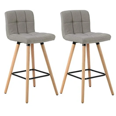Afbeelding van WOLTU Set van 2 barkrukken met voetensteun, design massief hout en linnen, lichtgrijs BH160hgr