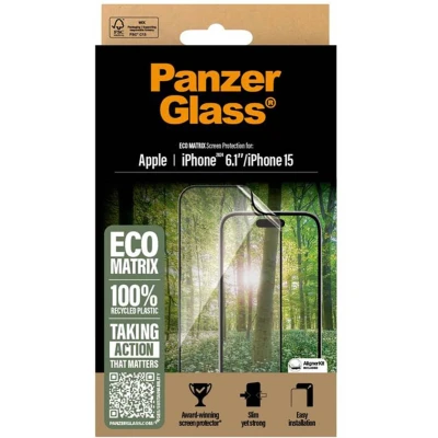 Afbeelding van PanzerGlass Screenprotector Geschikt voor iPhone 16 Matrix Recycled Ultra Wide Fit Anti Bacterial incl. applicator