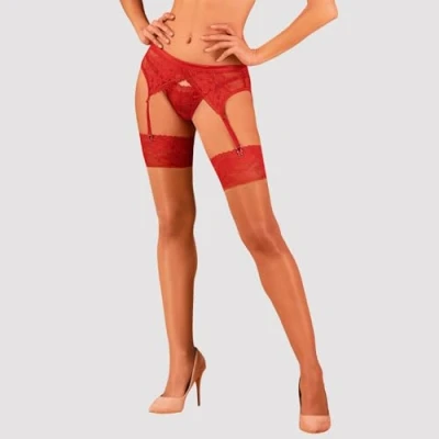 Afbeelding van Obsessive GARTER and Stockings Lacelove Red Xl/xxl