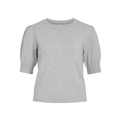 Image de Vila Viril Top Noos Pull à manches 2/4 et col rond pour femme, Gris clair chiné, M