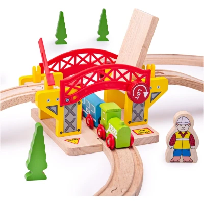 Afbeelding van BIGJIGS Treinset Treinbaan Hefbrug met rails Hout