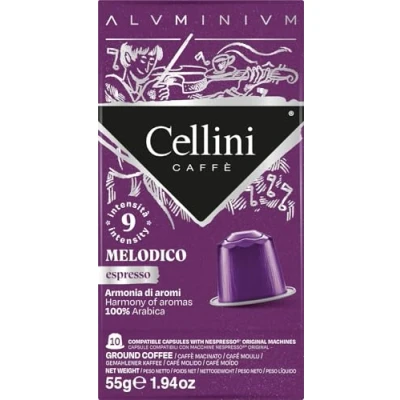 Afbeelding van Coffee Cellini Nespresso compatibele aluminium capsules Melodico 100st met aromatische noten van bittere cacao