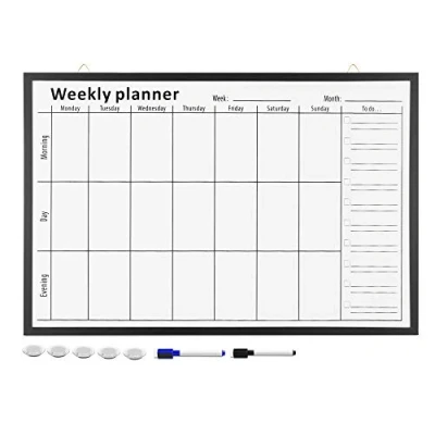 Afbeelding van Navaris Magnetisch weekbord whiteboard 91,4 x 61 1,5 cm weekdagen weekplanner met magneetstiften en voorgemonteerde ophangingen