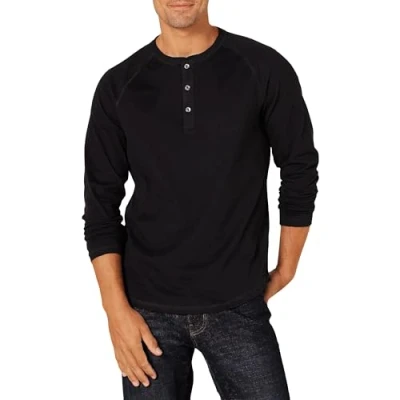 Image de Amazon Essentials Chemise Henley à Manches Longues Coupe Ajustée Men&#039;s, Noir, M