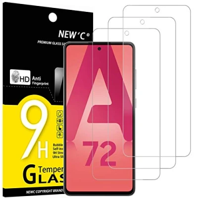 Afbeelding van NEW&#039;C Displaybeschermfolie van gehard glas voor Samsung Galaxy A72 / 5G, krasbestendig, zonder luchtbellen, extreem robuust (0,33 mm HD ultra transparant), hardheid 9H, 3 stuks