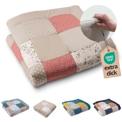 Image de ULLENBOOM couverture d&#039;éveil pour bébé 120 x cm 100 % matériaux Oeko Tex Fabriqué en UE Épais et doux Motif fleurs roses Idéal comme de jeu