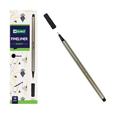Afbeelding van D.RECT D407 Fineliner Geschikt voor dagelijks gebruik, schrijven en schoolbenodigdheden Hoge kwaliteit, superdun, lijnbreedte ca. 0,4 mm, 12 stuks, zwart