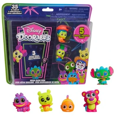 Afbeelding van Disney Doorables Neon Glow Peek Figures, 5 verzamelfiguren Special Edition 3,8 cm, speelgoed voor kinderen vanaf jaar Just Play