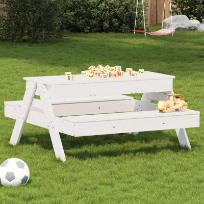 Afbeelding van Picknicktafel met zandbak voor kinderen massief grenenhout wit