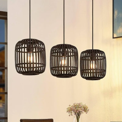 Afbeelding van Lindby Hanglamp 3 lichts Hout, metaal H: 25 cm E27 zwart