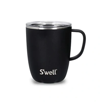 Afbeelding van S&#039;well Mok met handvat, Zwart Onyx, 350ml. Vacuüm geïsoleerde roestvrijstalen reisbeker voor onderweg schuifdeksel en vaatwasmachinebestendig
