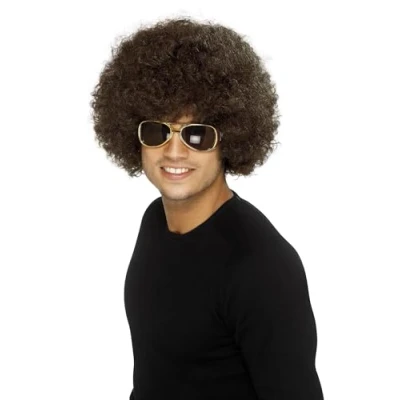 Afbeelding van Smiffy&#039;s Heren Smiffys kostuum Afro funky jaren &#039;70 pruik, bruin (bruin), één maat EU