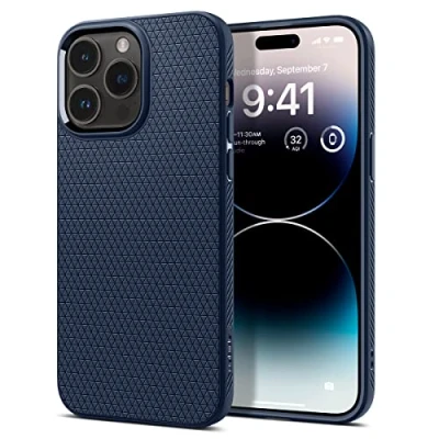 Image de Spigen Liquid Air Coque de protection pour téléphone portable polyuréthanne thermoplastique (TPU) bleu marine Apple iPhone 14 Pro