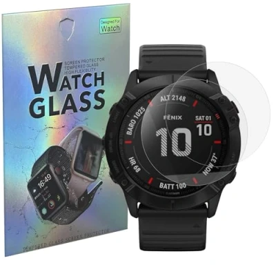 Afbeelding van PHONILLICO Gehard glas voor Garmin Fenix 6X / Pro Solar Sapphire [2 stuks] displaybeschermfolie horloge, krasbestendig