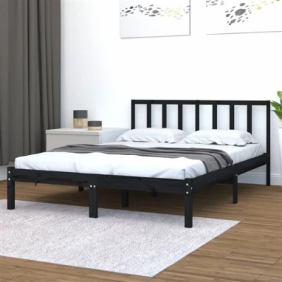 Afbeelding van vidaXL Bedframe massief grenenhout zwart 150x200 cm