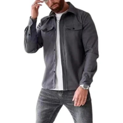 Afbeelding van ArknAv Hemdjas met knopen voor heren, casual en elegante jassen, overhemd jonge mannen, grijs.