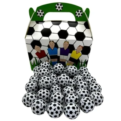 Image de 170 g de boules chocolat au lait I environ 28 pièces Cacao équitable plus 1 boîte cadeau football en carton Idéal comme petit et pour les anniversaires d&#039;enfants