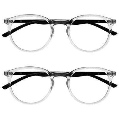 Afbeelding van OPULIZE Met leesbril, set van 2 ronde en slanke veerscharnieren, krasbestendig, transparant, mannen vrouwen, RR60 C +1.00