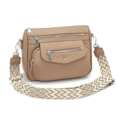 Afbeelding van YISUOHOOM schoudertas voor dames, kleine elegant, zwart, met 5 zakken en 7 vakken, Donkere Khaki