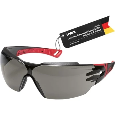 Afbeelding van Uvex pheos cx2 veiligheidsbril, met beugels, supravision excellence technologie, metaalvrij, anti condens, krasbestendig, eenheidsmaat, zwart/rood, 14% grijs (IR ex 3)